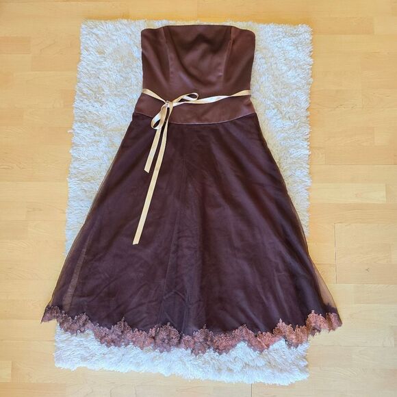 B2 Womens Elegant Brown Strapless Dress Size 14 Renaissance Fairycore - Picture 1 of 10